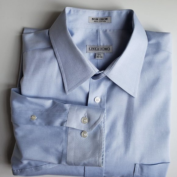 LINEA UOMO Chambray Blue Long Sleeve Button-Up Dress Shirt Size 17 ½ 32/33 - Picture 1 of 7